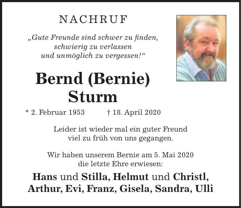 Traueranzeige Bernd Sturm