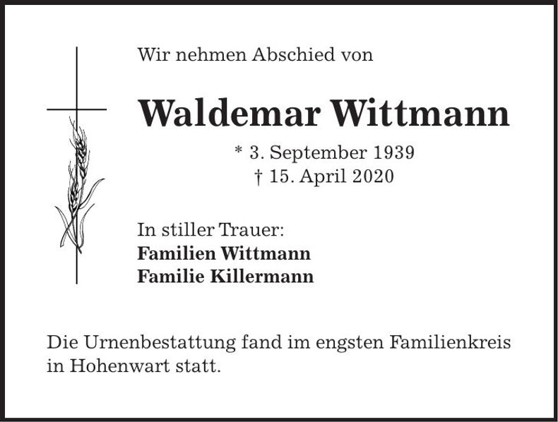Traueranzeige Waldemar Wittmann