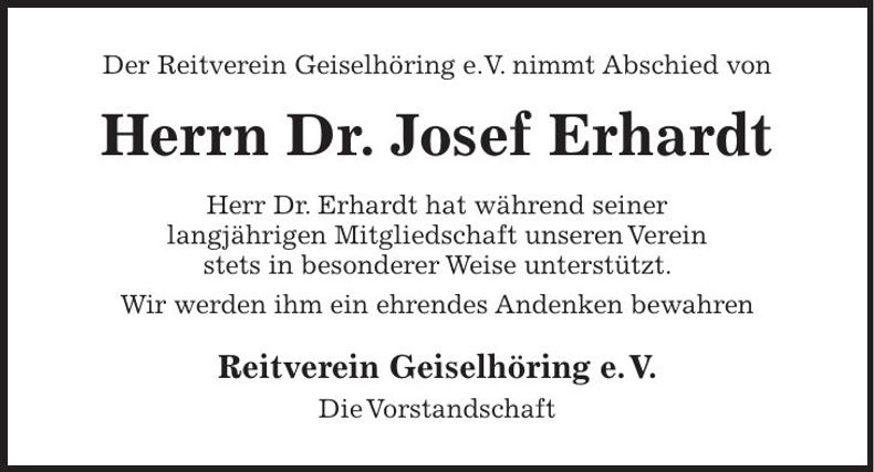Traueranzeige Josef Dr. Erhardt