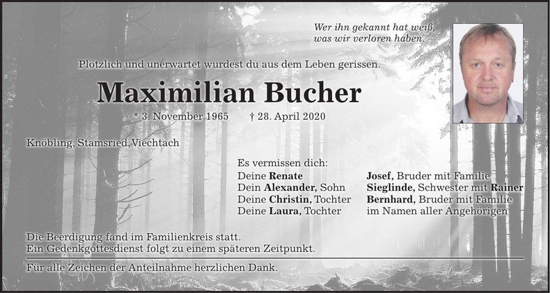 Traueranzeige Maximilian Bucher