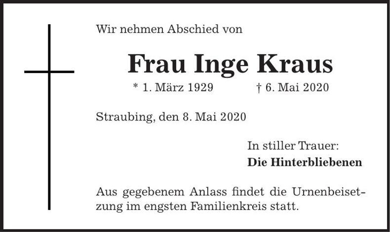 Traueranzeige Inge Kraus
