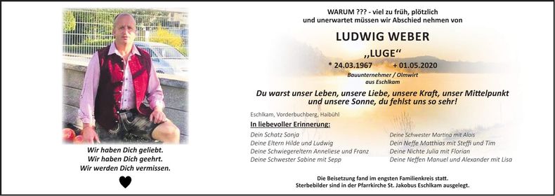 Traueranzeige Ludwig Weber