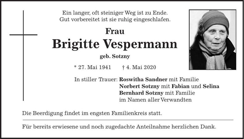 Traueranzeige Brigitte Vespermann
