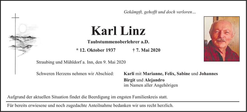 Traueranzeige Karl Linz