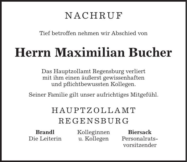 Traueranzeige Maximilian Bucher
