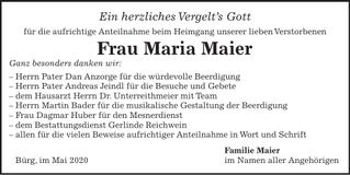 Traueranzeige Maria Maier