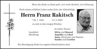 Traueranzeige Franz Rakitsch
