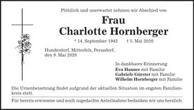 Traueranzeige Charlotte Hornberger