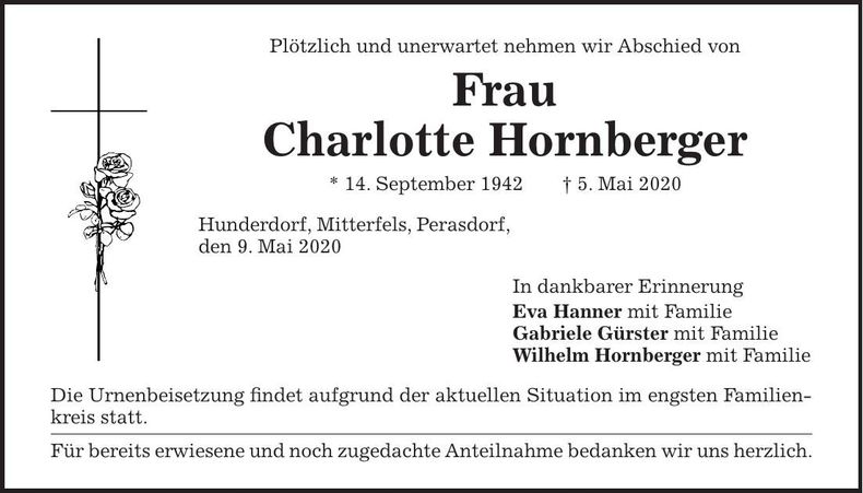 Traueranzeige Charlotte Hornberger