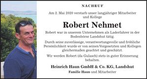 Traueranzeige Robert Nehmet