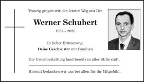 Traueranzeige Werner Schubert