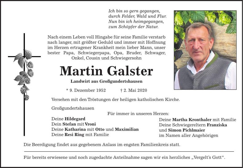 Traueranzeige Martin Galster