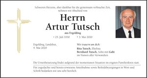 Traueranzeige Artur Tutsch
