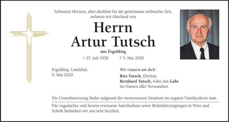 Traueranzeige Artur Tutsch