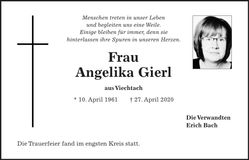 Traueranzeige Angelika Gierl