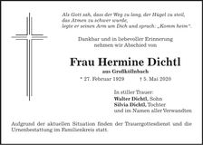 Traueranzeige Hermine Dichtl