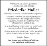 Traueranzeige Friederike Mallet
