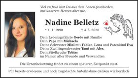 Traueranzeige Nadine Belletz