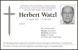 Traueranzeige Herbert Watzl