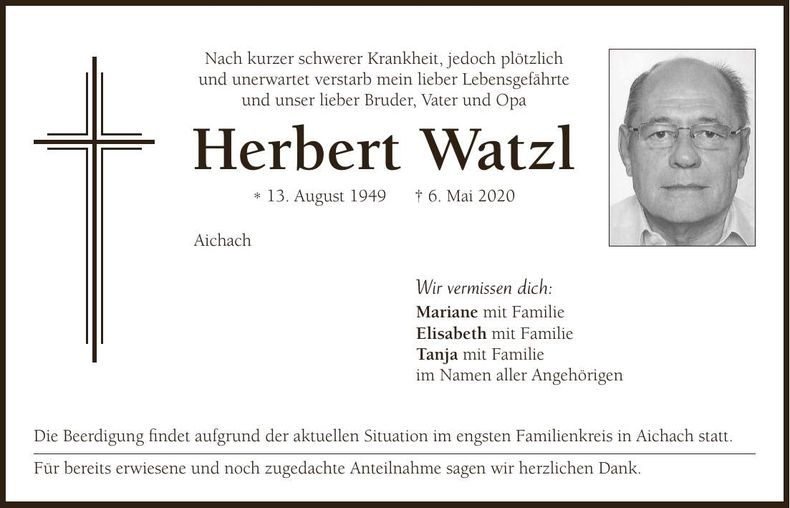 Traueranzeige Herbert Watzl