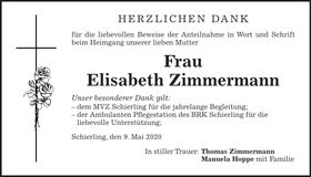 Traueranzeige Elisabeth Zimmermann