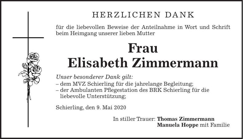 Traueranzeige Elisabeth Zimmermann