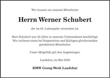 Traueranzeige Schubert Werner