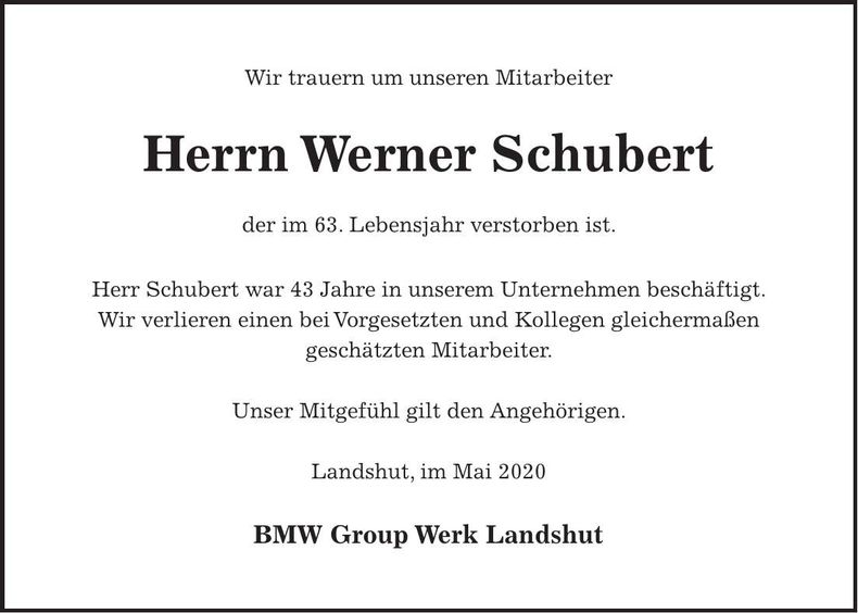 Traueranzeige Schubert Werner