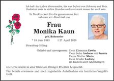 Traueranzeige Monika Kaun