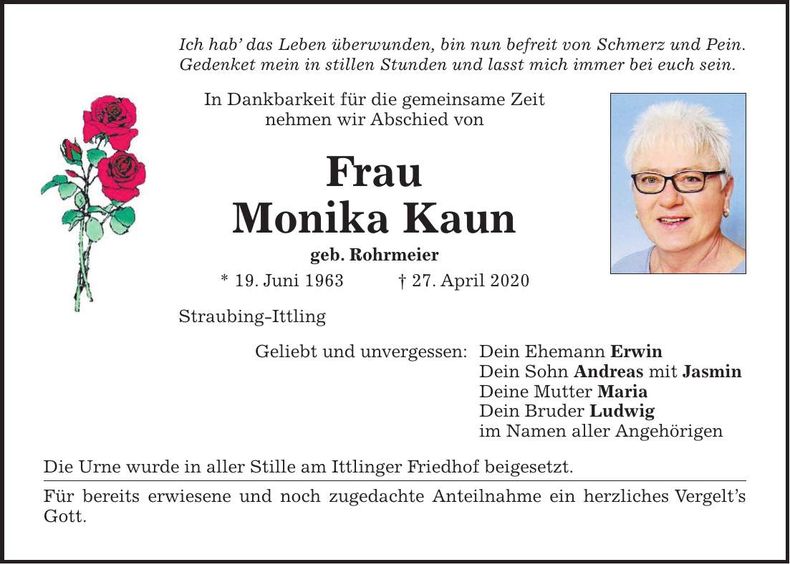 Traueranzeige Monika Kaun