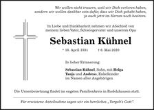 Traueranzeige Sebastian Kühnel