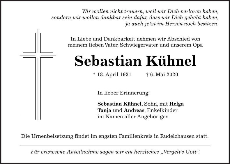 Traueranzeige Sebastian Kühnel