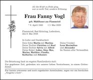 Traueranzeige Fanny Vogl