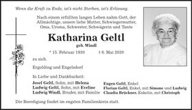 Traueranzeige Katharina Geltl