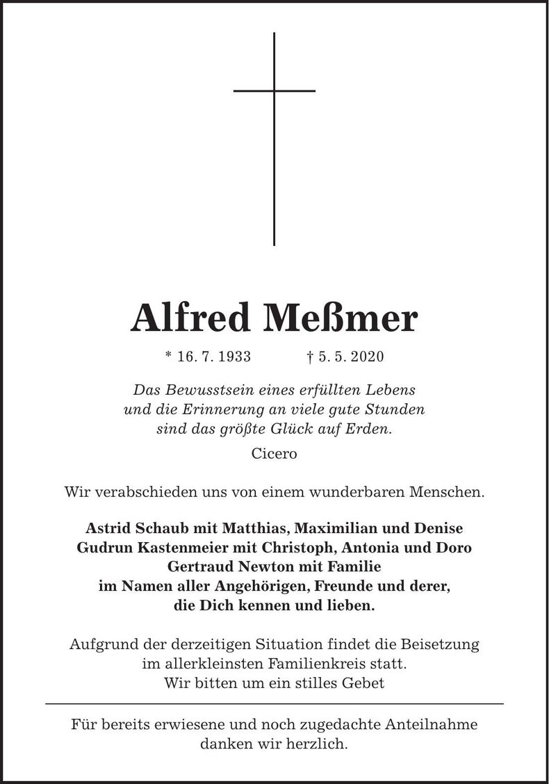 Traueranzeige Alfred Meßmer