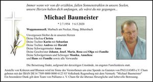Traueranzeige Michael Baumeister