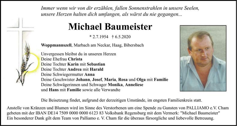 Traueranzeige Michael Baumeister