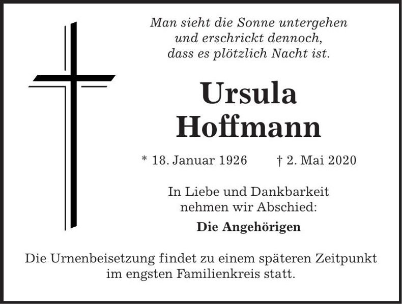 Traueranzeige Ursula Hoffmann