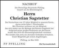 Traueranzeige Christian Sagstetter