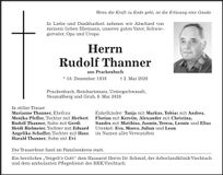 Traueranzeige Thanner Rudolf