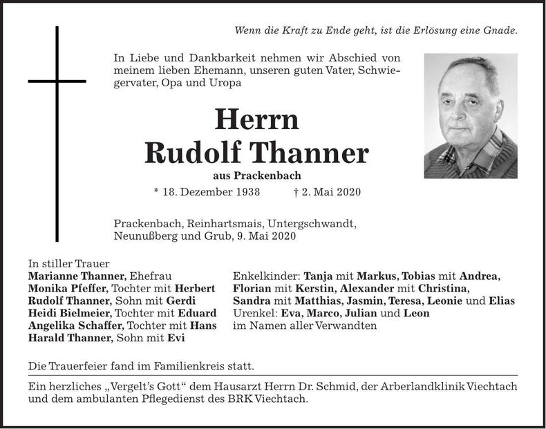 Traueranzeige Thanner Rudolf