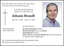 Traueranzeige Johann Brandl
