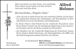 Traueranzeige Alfred Holzner