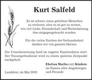 Traueranzeige Kurt Salfeld