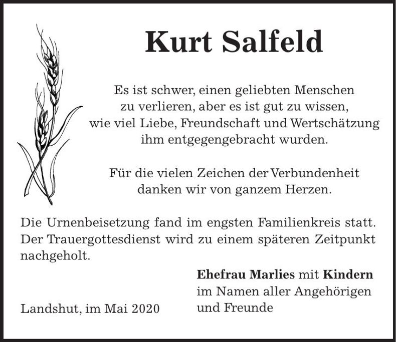 Traueranzeige Kurt Salfeld