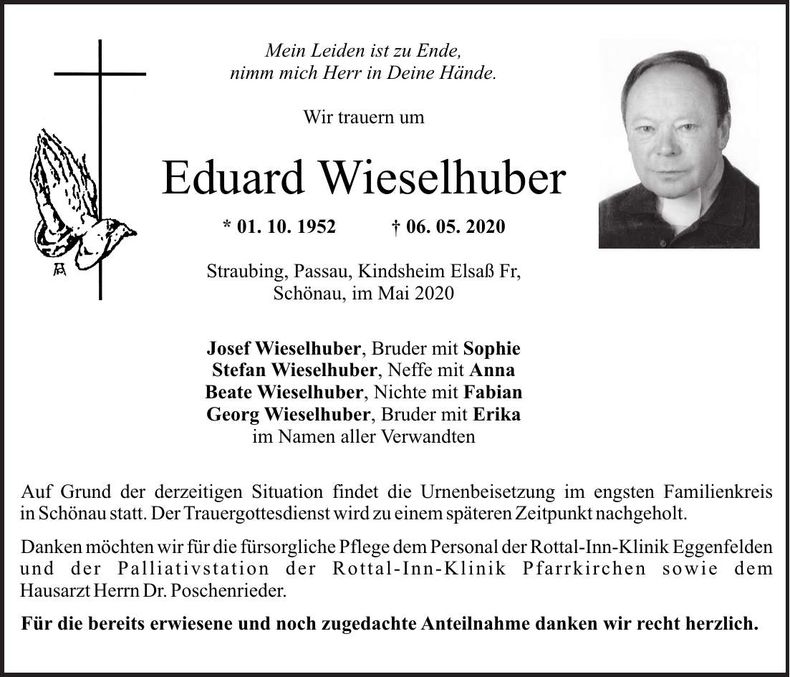 Traueranzeige Eduard Wieselhuber