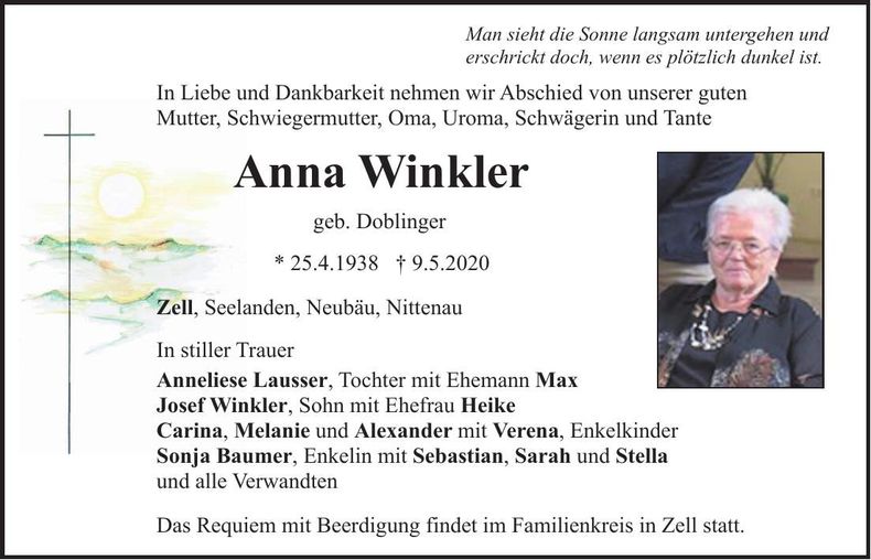 Traueranzeige Anna Winkler