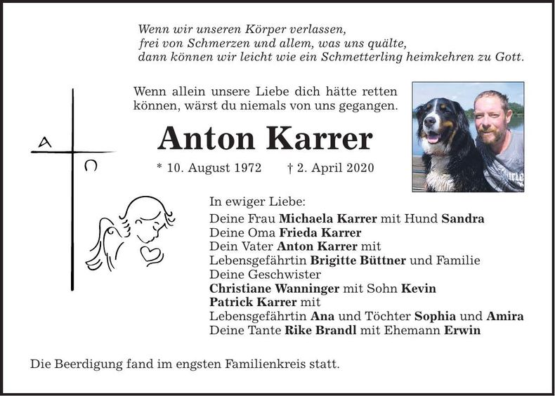 Traueranzeige Anton Karrer