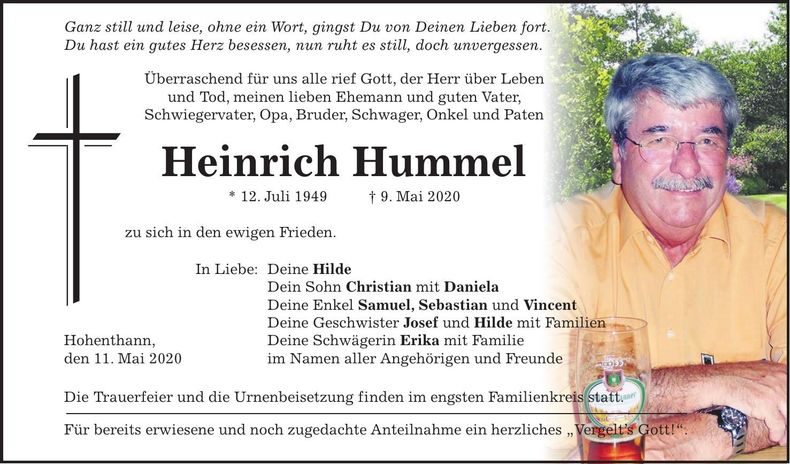 Traueranzeige Heinrich Hummel