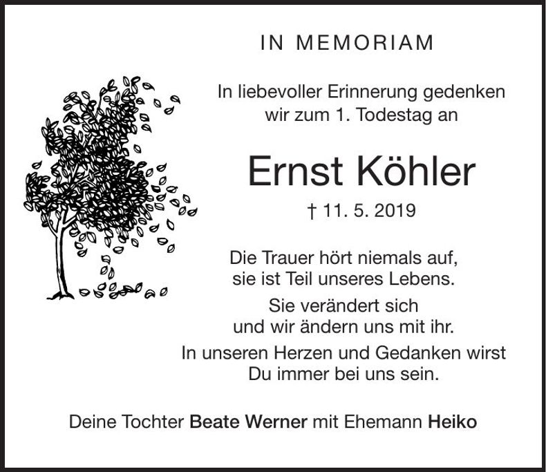 Traueranzeige Ernst Köhler